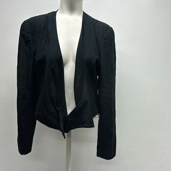 Giorgio Armani Blazer Jacket Coat Cropped Faux Wrap Buttons Black Size 44 US 10 - Picture 6 of 12